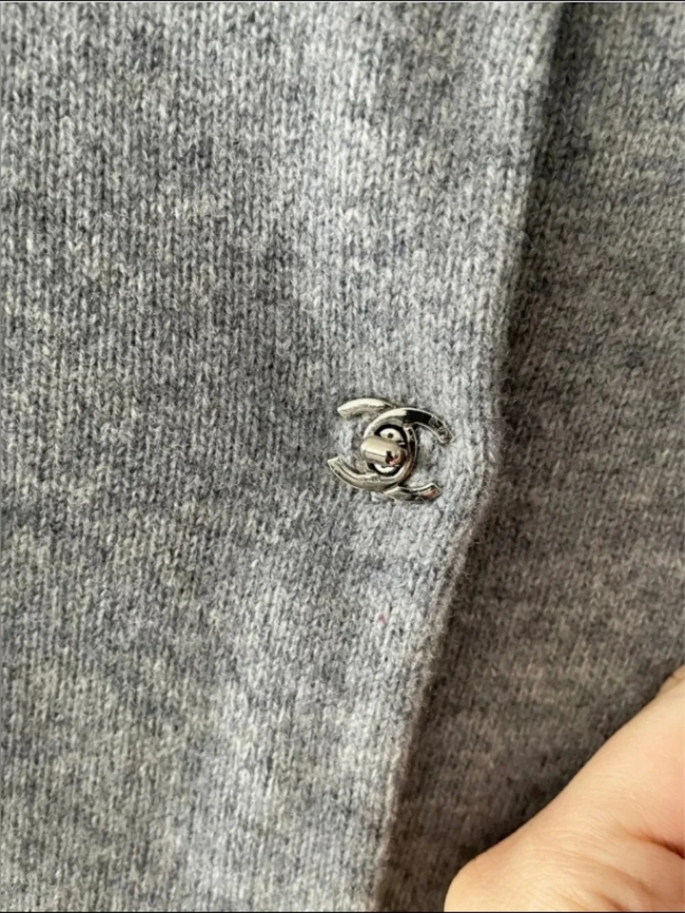 CHANEL Gray Ribbed Cashmere Cardigan